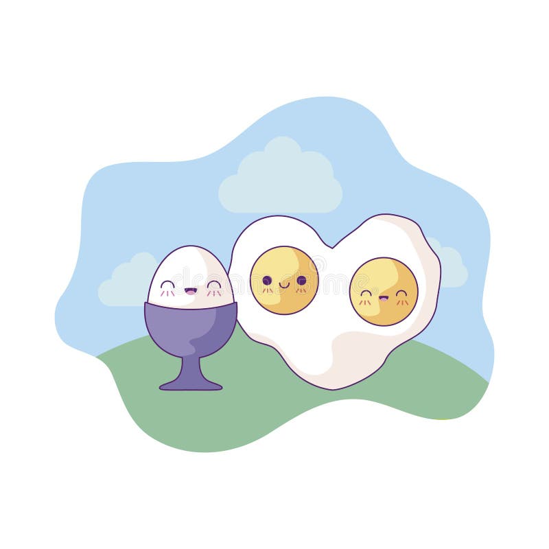 Köstliche Eier speisen im Landschaftsstil von Kawaii lizenzfreie abbildung