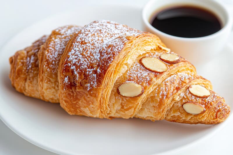 Köstliche, frisch gebackene Croissant mit Puderzucker lizenzfreie abbildung