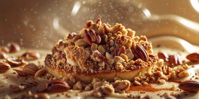 Köstliche, frisch gebackene Krummeldessert mit Nüssen und Gewürzen. stockfotos