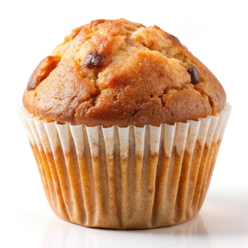Köstliche, frisch gebackene Schokolade Chip Muffin in Papier Cup auf weißem Hintergrund stock abbildung