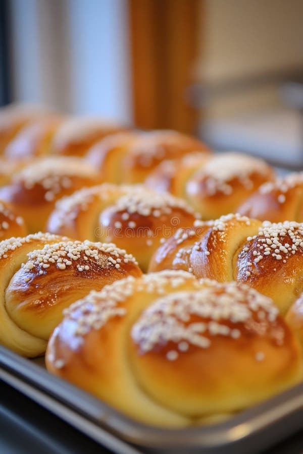 Köstliche, frisch gebackene Süßgebäck mit Zuckerkristallen stock abbildung