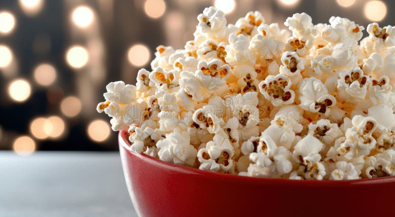 Köstliche, frisch gepökelte Popcorn in einer roten Schüssel vektor abbildung