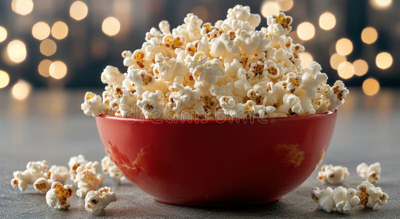 Köstliche, frisch gepökelte Popcorn in einer roten Schüssel lizenzfreie abbildung