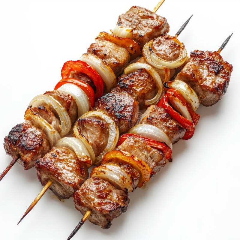 Köstliche gegrillte Kebabs mit zartem Fleisch und bunten Gemüse. die Spieße sind perfekt für einen lizenzfreies stockbild