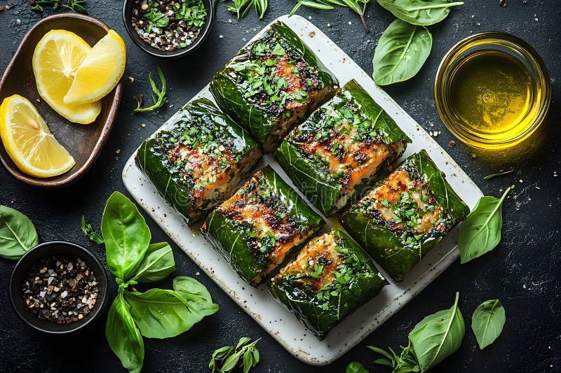 Köstliche HerbCrusted gegossene Cabbage Rolls auf einem stilvollen modernen Dining Setup Generative AI vektor abbildung
