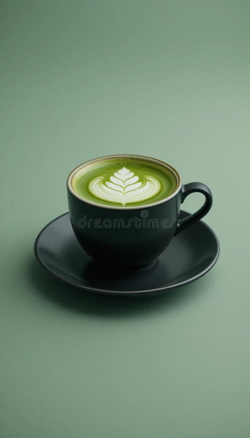 Köstliche Matcha Latte in einer dunklen Keramiktasse stock abbildung