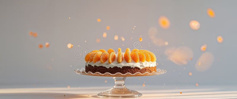 Köstliche Orange und Dattelkuchen auf Glasständer zum Dessert lizenzfreies stockbild