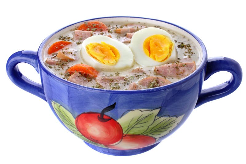 Köstliche saure Suppe mit Ei stockfotos
