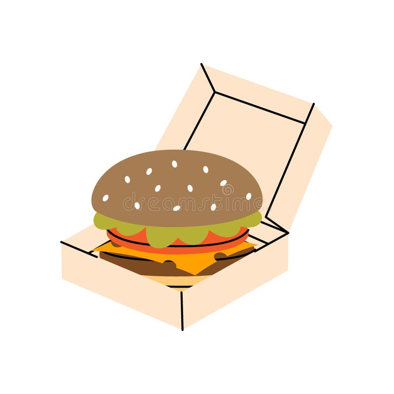 Köstlicher Burger in Karton. traditionelle amerikanische Fast Food. Vektorgrafik. lizenzfreie abbildung