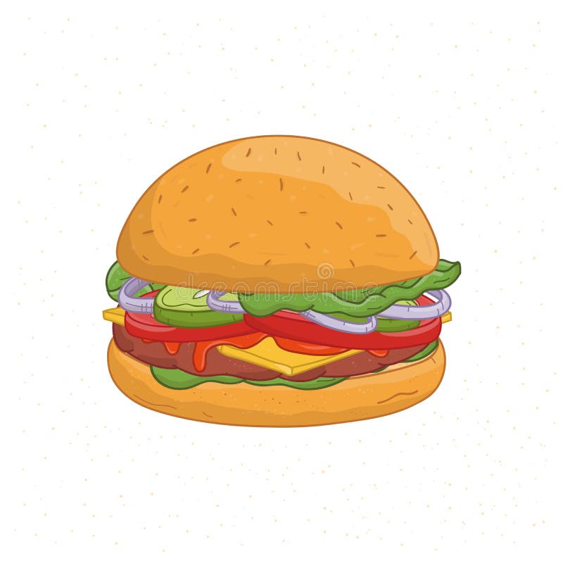 Köstlicher Burger lokalisiert auf weißem Hintergrund Zeichnung des geschmackvollen Hamburgers oder des Cheeseburgers mit Fleischp lizenzfreie abbildung