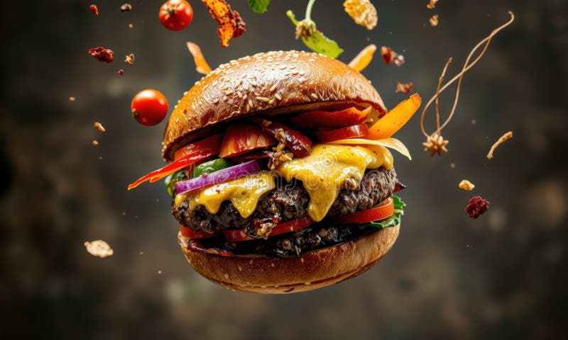 Köstlicher Burger mit frischen Zutaten explodieren vektor abbildung