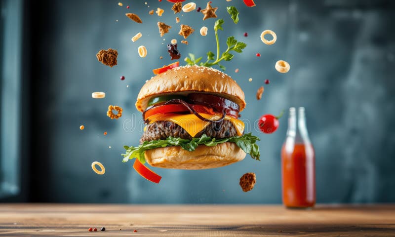 Köstlicher Burger mit frischen Zutaten explodieren lizenzfreie abbildung