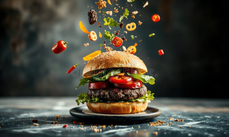 Köstlicher Burger mit frischen Zutaten explodieren vektor abbildung