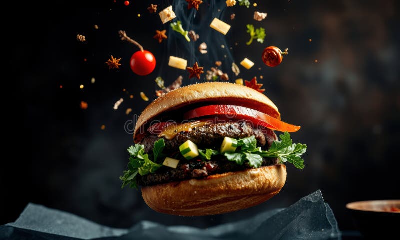 Köstlicher Burger mit frischen Zutaten explodieren stock abbildung