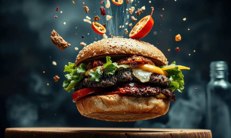 Köstlicher Burger mit frischen Zutaten explodieren stock abbildung