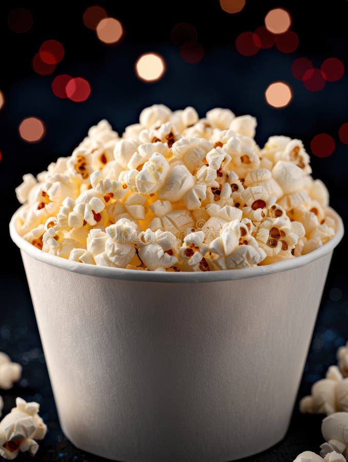 Köstlicher, frisch gepökelter Popcorn in einem weißen Behälter vektor abbildung