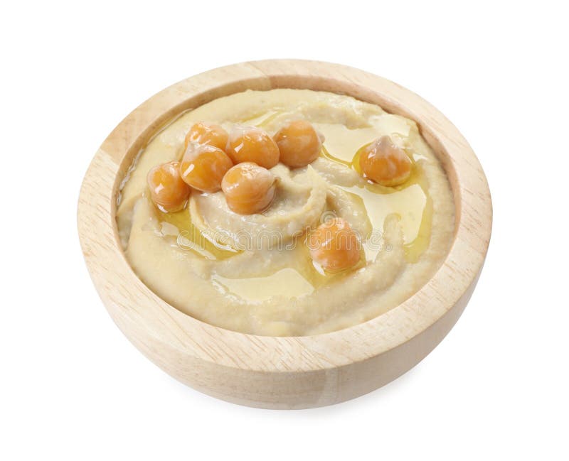 Köstlicher Hummus mit Olivenöl und Kichererbsen isoliert auf weiß stockbilder