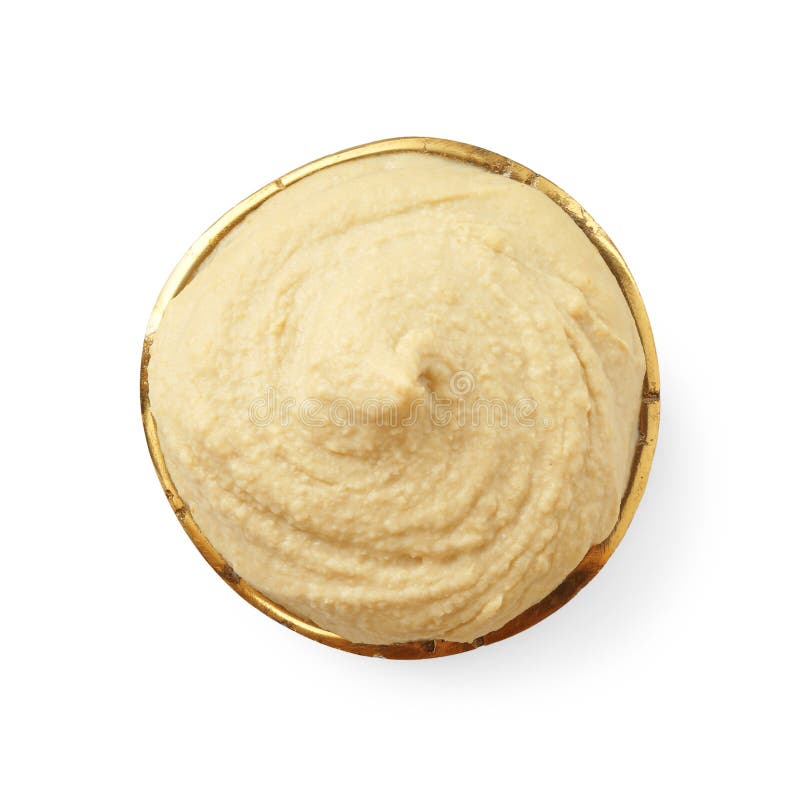 Köstlicher Hummus in Schüssel isoliert auf weißer Spitze lizenzfreie stockfotografie