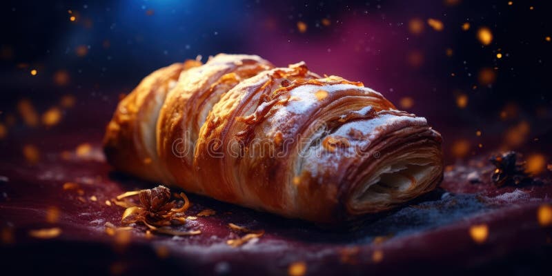 Köstliches frisch gebackenes Croissant mit goldblütiger Kruste lizenzfreie abbildung