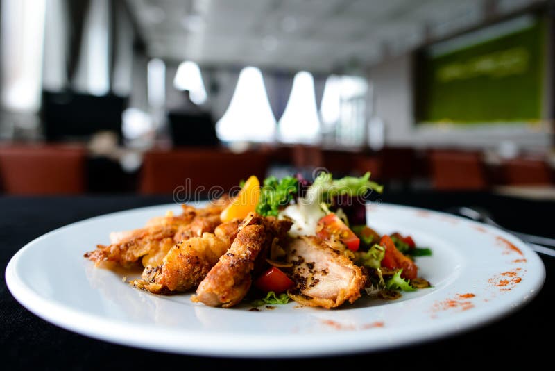 Köstliches saftiges gebratenes Fleisch mit Gewürzen und Tomate in einem weißen p lizenzfreies stockbild Köstliches saftiges gebratenes Fleisch mit Gewürzen und Tomate in einem weißen p lizenzfreies stockbild