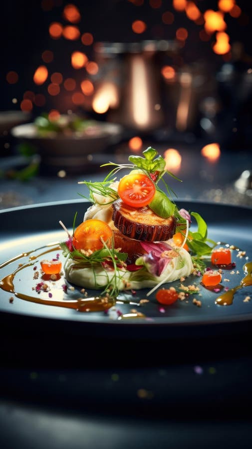Küchenchef bis Tischchen köstlich dekorierte Speisen. Haute Cuisine vektor abbildung