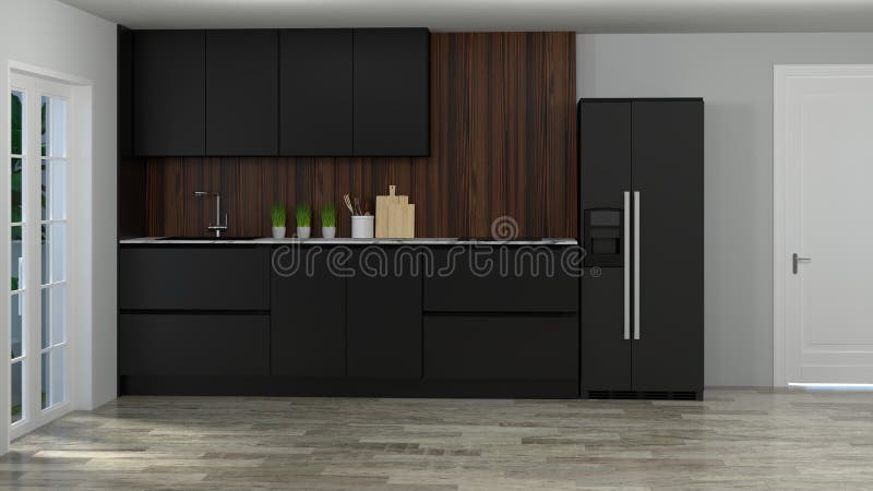 Kücheninnenraum, der Designhintergrund roomhome schwarze Illustration des Farbmoderne Lebensmittelrestaurants 3d weißen kocht vektor abbildung Kücheninnenraum, der Designhintergrund roomhome schwarze Illustration des Farbmoderne Lebensmittelrestaurants 3d weißen kocht vektor abbildung