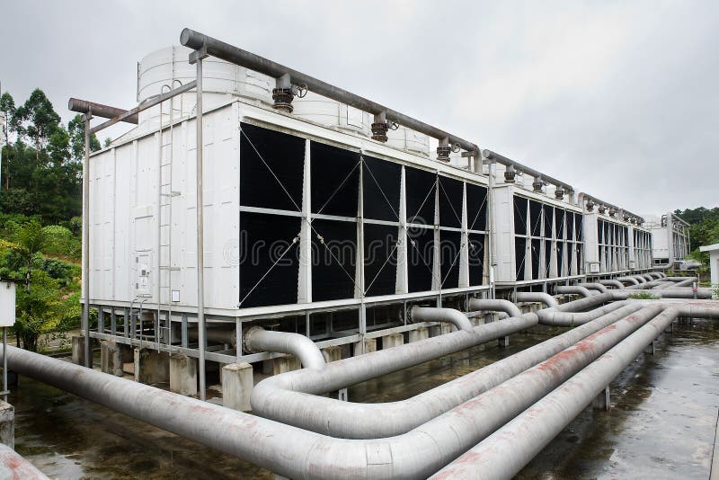 Large cooling tower in city. Large cooling tower in city