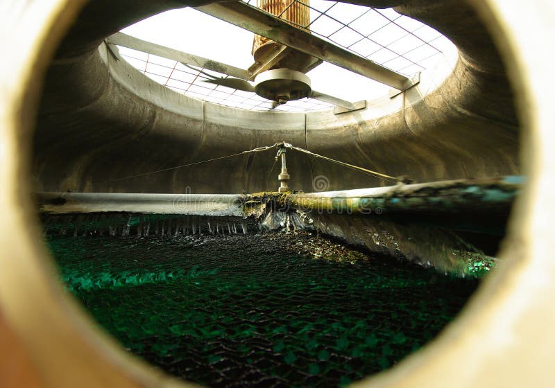 Water and fan Inside Cooling Tower. Water and fan Inside Cooling Tower