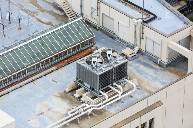 Cooling tower installed on the rooftop on building in Tokyo, Japan. Cooling tower installed on the rooftop on building in Tokyo, Japan