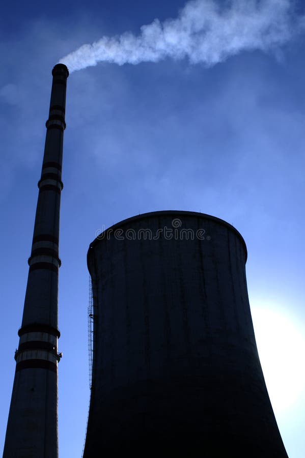 high-power station - water cooling tower and chimney. high-power station - water cooling tower and chimney