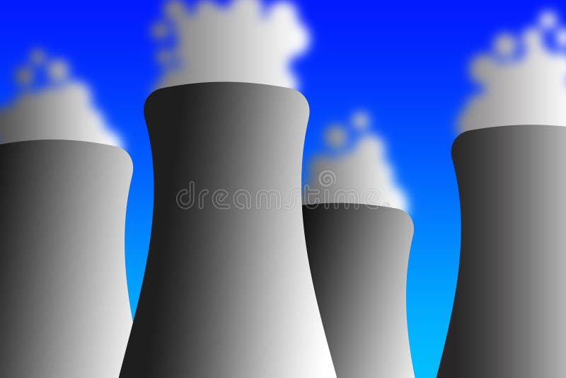 Cooling towers with rising water vapor (as used by power plants). Cooling towers with rising water vapor (as used by power plants)