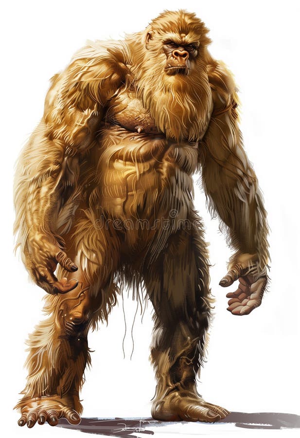 Künstlerische Darstellung des größten Wildfusss, der wilde Hai-Mann-Sasquatch-Charakter, isoliert auf weißem Hintergrund stock abbildung