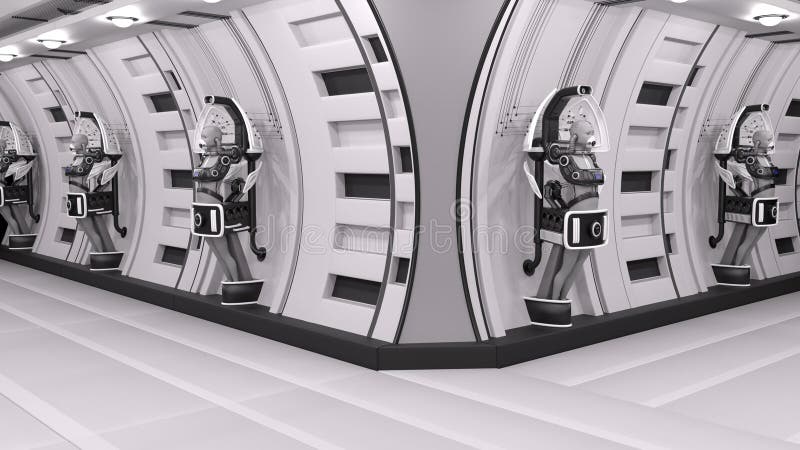 Künstliche Intelligenz. kybernetisches Labor. kybernetisches Labor mit dem mehrere Cyberkrieg 3d, der Abbildung 3d überträgt.