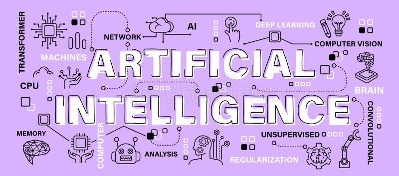 Künstliche Intelligenz oder ai. Wort mit dem Symbol 'Skizze' Art Banner. bearbeitbarer Strich. Vektor stock abbildung