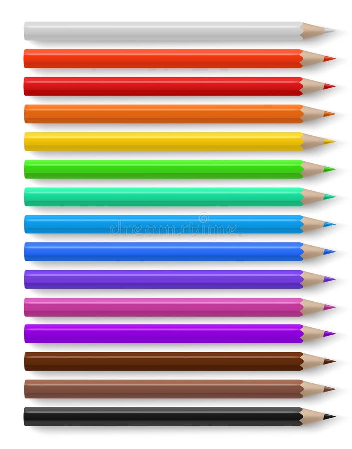  Lápices De Colores. Diferentes Tipos De Papel Creativo De Lápiz De Madera De Color Brillante Para Dibujos De Color De Dibujos De C Ilustración del Vector