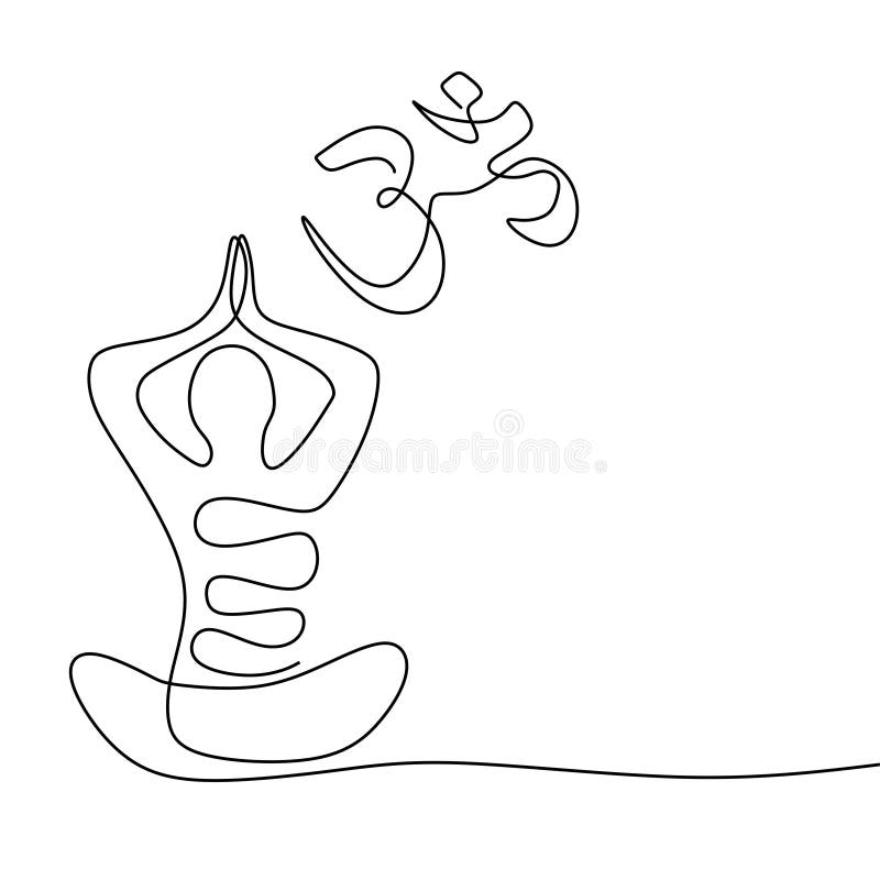 Desenho De Yoga Meditação Linha Mãos Namaste Pose Mulher Resumo