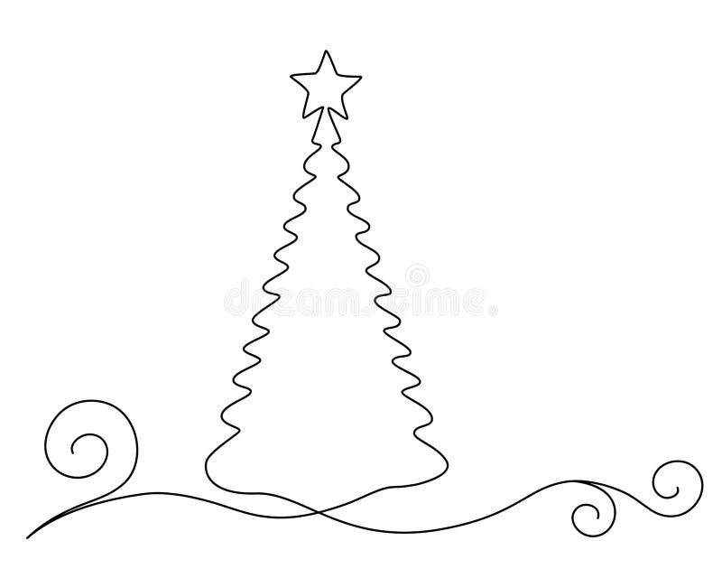 A Lápis Desenho Contínuo Preto Uma árvore De Natal Ilustração Stock -  Ilustração de projeto, ornamento: 131190251