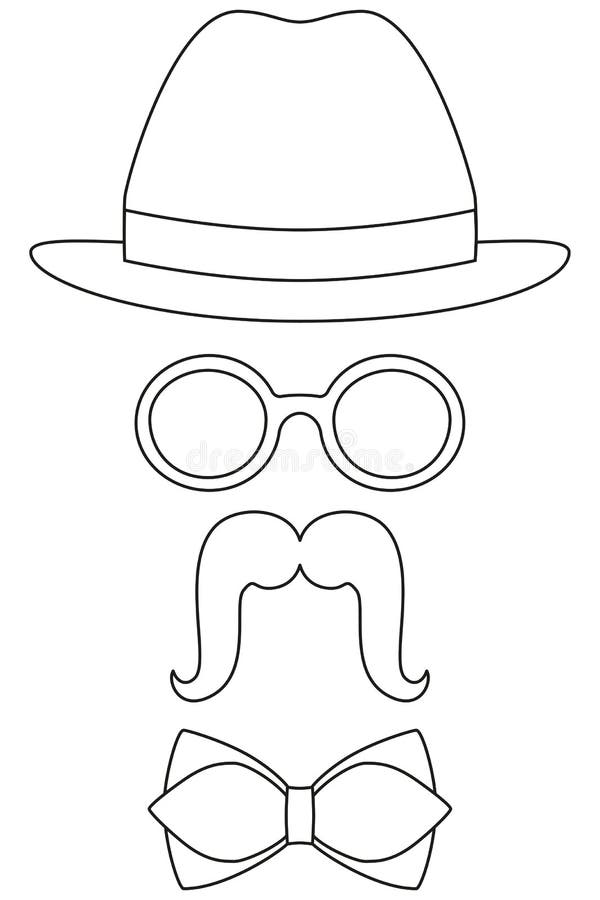 Línea Corbata De Lazo Del Icono Del Bigote De Los Vidrios Del Sombrero Del  Sistema De Elemento Del Avatar Del Día Del Papá Del Pa Stock de ilustración  - Ilustración de inconformista,