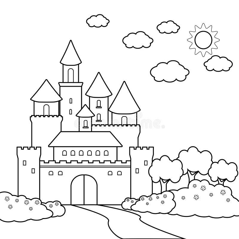 Línea Ejemplo Del Castillo Del Vector En El Bosque Ilustración del Vector -  Ilustración de castillos, palacio: 148691485