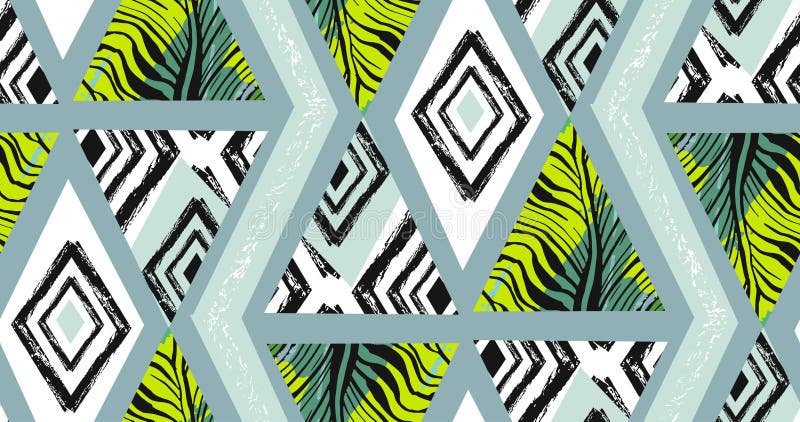 L'abrégé sur tiré par la main vecteur a à main levée donné au collage une consistance rugueuse tropical sans couture de modèle av illustration de vecteur