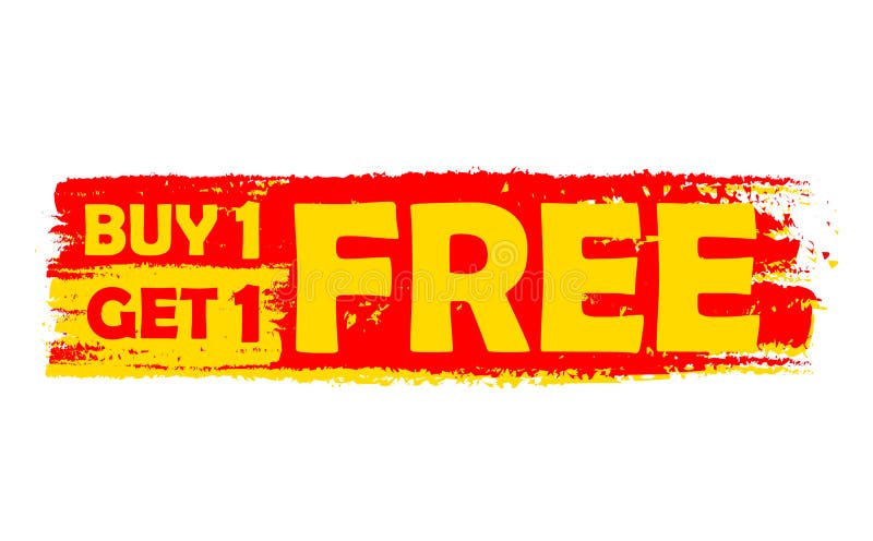 L'achat un obtiennent un label gratuit, jaune et par rouge dessiné illustration stock