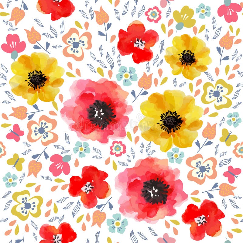 L'acquerello fiorisce il modello senza cuciture royalty illustrazione gratis L'acquerello fiorisce il modello senza cuciture royalty illustrazione gratis