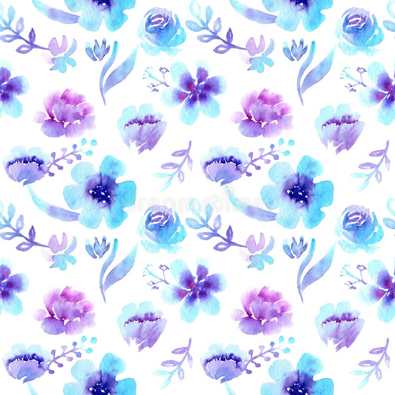 L'acquerello modella il modello senza cuciture, fiori viola-blu illustrazione vettoriale L'acquerello modella il modello senza cuciture, fiori viola-blu illustrazione vettoriale