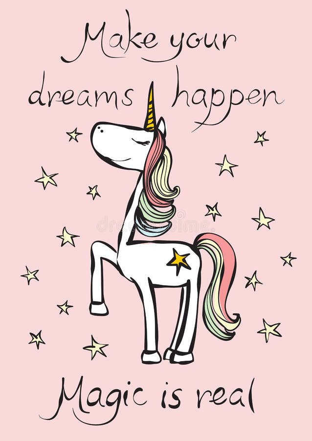 L'affiche de vintage avec la magie élégante des textes écrits de licorne et de main est vraie illustration stock L'affiche de vintage avec la magie élégante des textes écrits de licorne et de main est vraie illustration stock