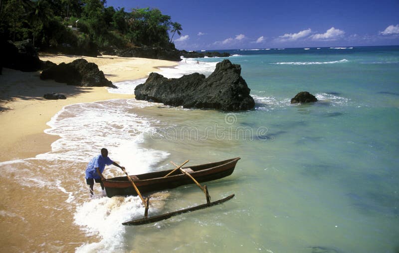 The beach of the village Moya on the Island of Anjouan on the Comoros Ilands in the Indian Ocean in Africa. The beach of the village Moya on the Island of Anjouan on the Comoros Ilands in the Indian Ocean in Africa.