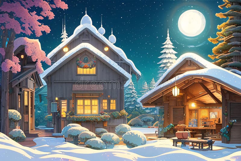 L'ai ha generato un'illustrazione digitale di un pittoresco villaggio di natale ricoperto di neve e decorazioni di natale royalty illustrazione gratis