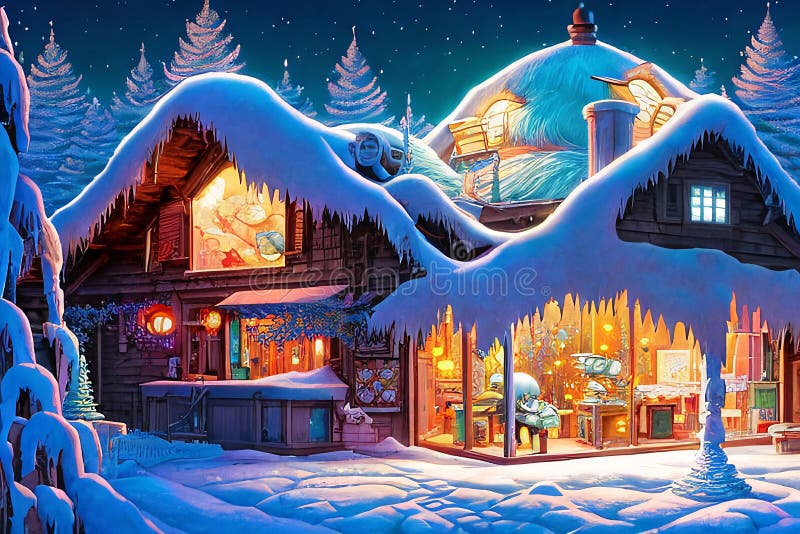L'ai ha generato un'illustrazione digitale di un pittoresco villaggio di natale ricoperto di neve e decorazioni di natale royalty illustrazione gratis