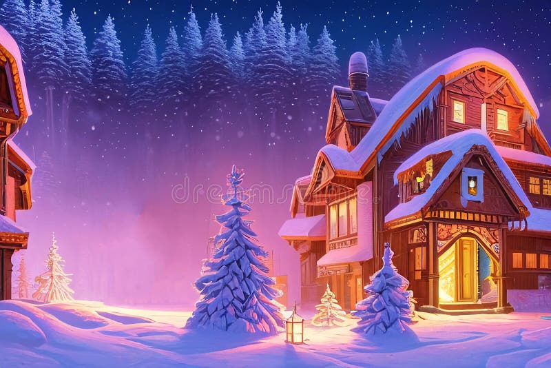 L'ai ha generato un'illustrazione digitale di un pittoresco villaggio di natale ricoperto di neve e decorazioni di natale royalty illustrazione gratis