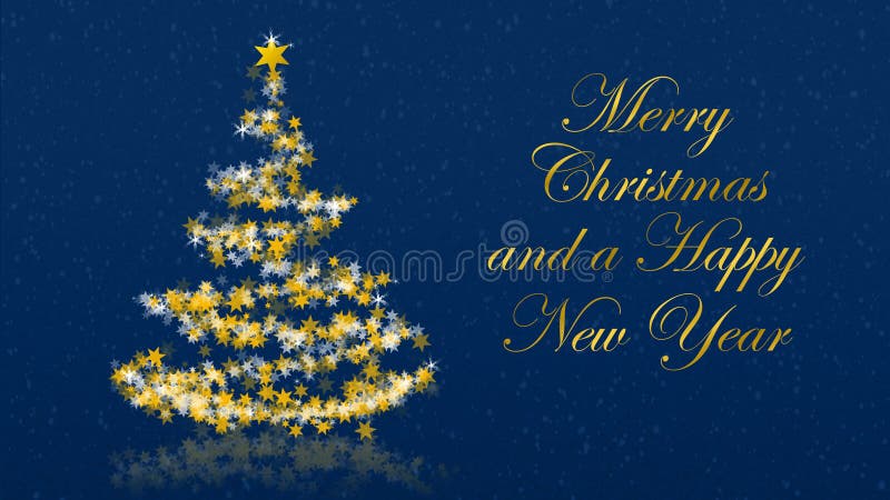 Albero Di Natale In Inglese.L Albero Di Natale Con Brillare Stars Su Fondo Blu Saluti Di Stagioni Di Inglese Illustrazione Di Stock Illustrazione Di Neve Background 93997757