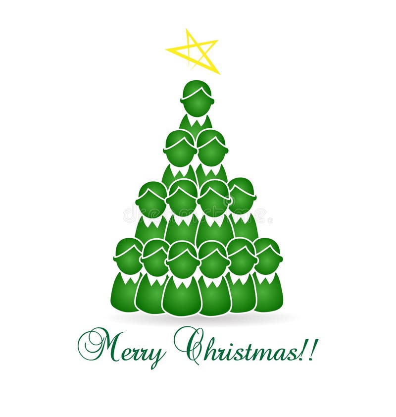 L'albero, i bambini ed i bambini di Buon Natale vector il logo illustrazione di stock L'albero, i bambini ed i bambini di Buon Natale vector il logo illustrazione di stock